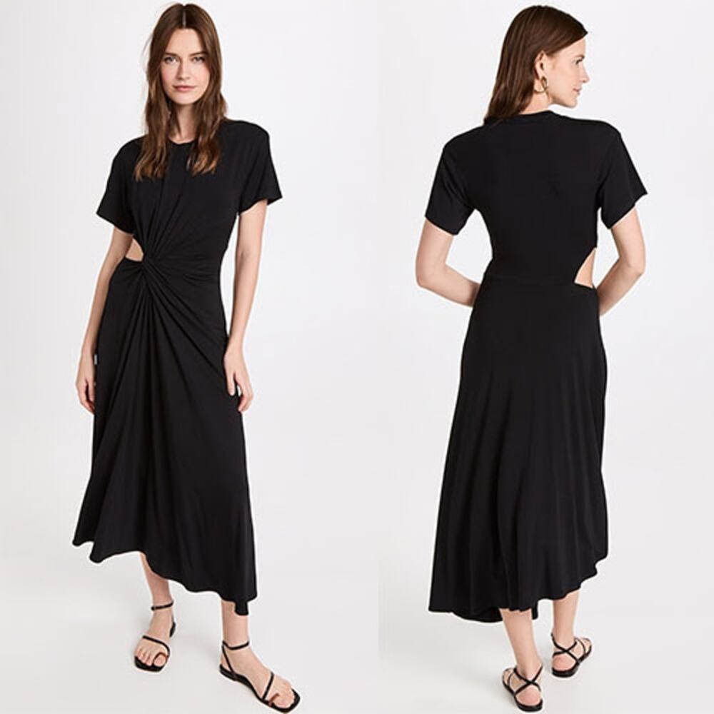 NWT A.L.C. Bridget Twisted Cut-Out Short Sleeves Crew Neck Black Midi Dress